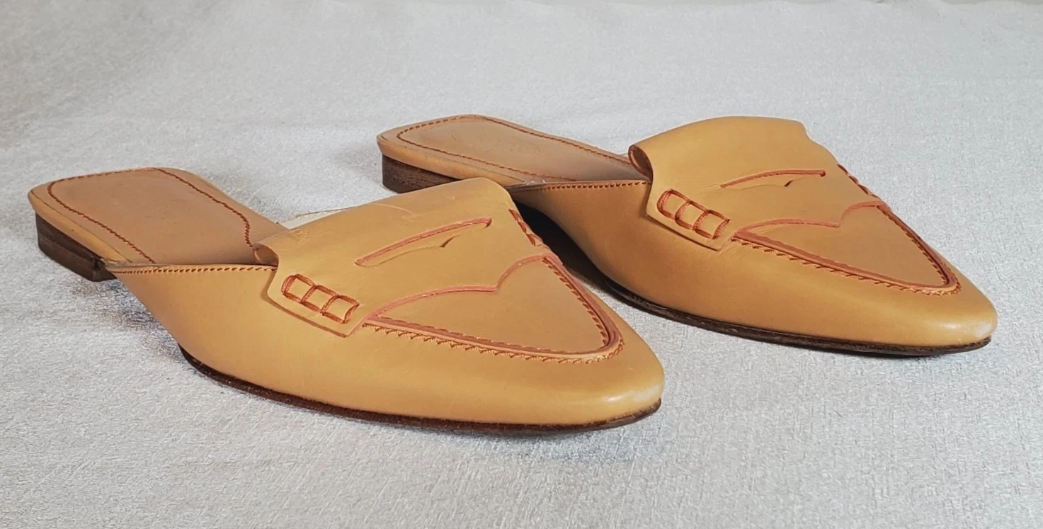 TOD’S Pantofole Mules Blats in pelle arancio marrone impreziosite Italia donna US 8