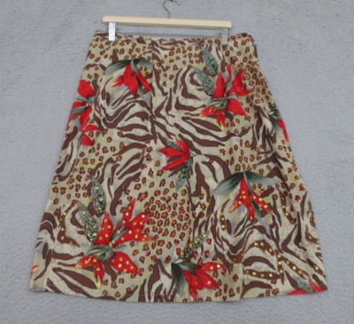 Shelly & Arnold Skirt Womens S Animal Print Floral Sequin Y2K Bold Glam Safari