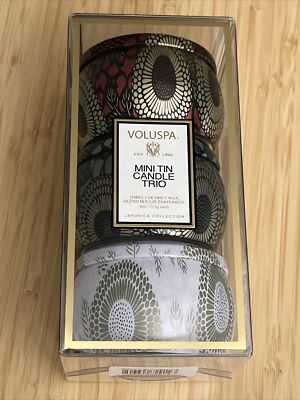 VOLUSPA TRIO TIN GOJI TAROCCO ORANGE PANJORE LYCHEE FRENCH CADE & LAVENDER CANDL