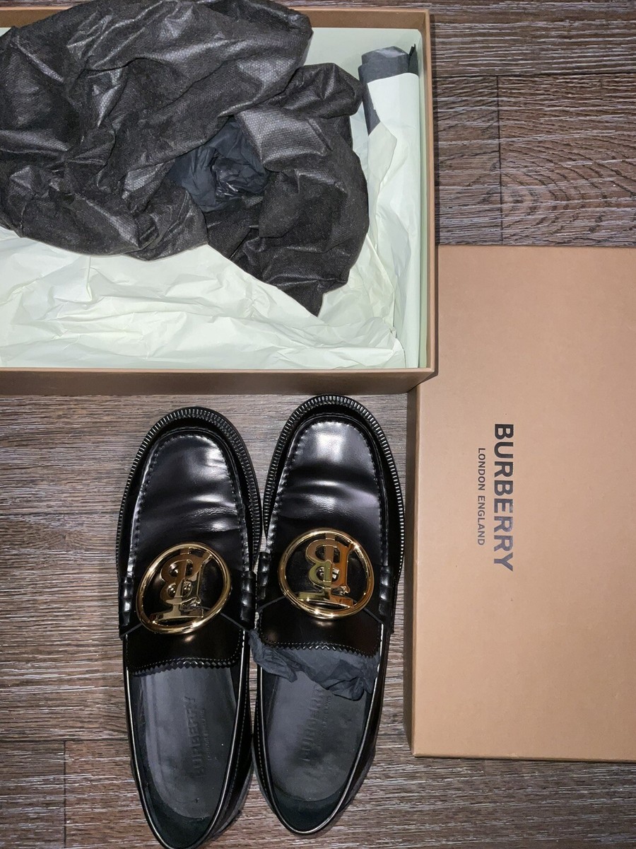 burberry loafers men (EMILE TB-PLAQUE LEATHER LOAFERS IN BLACK