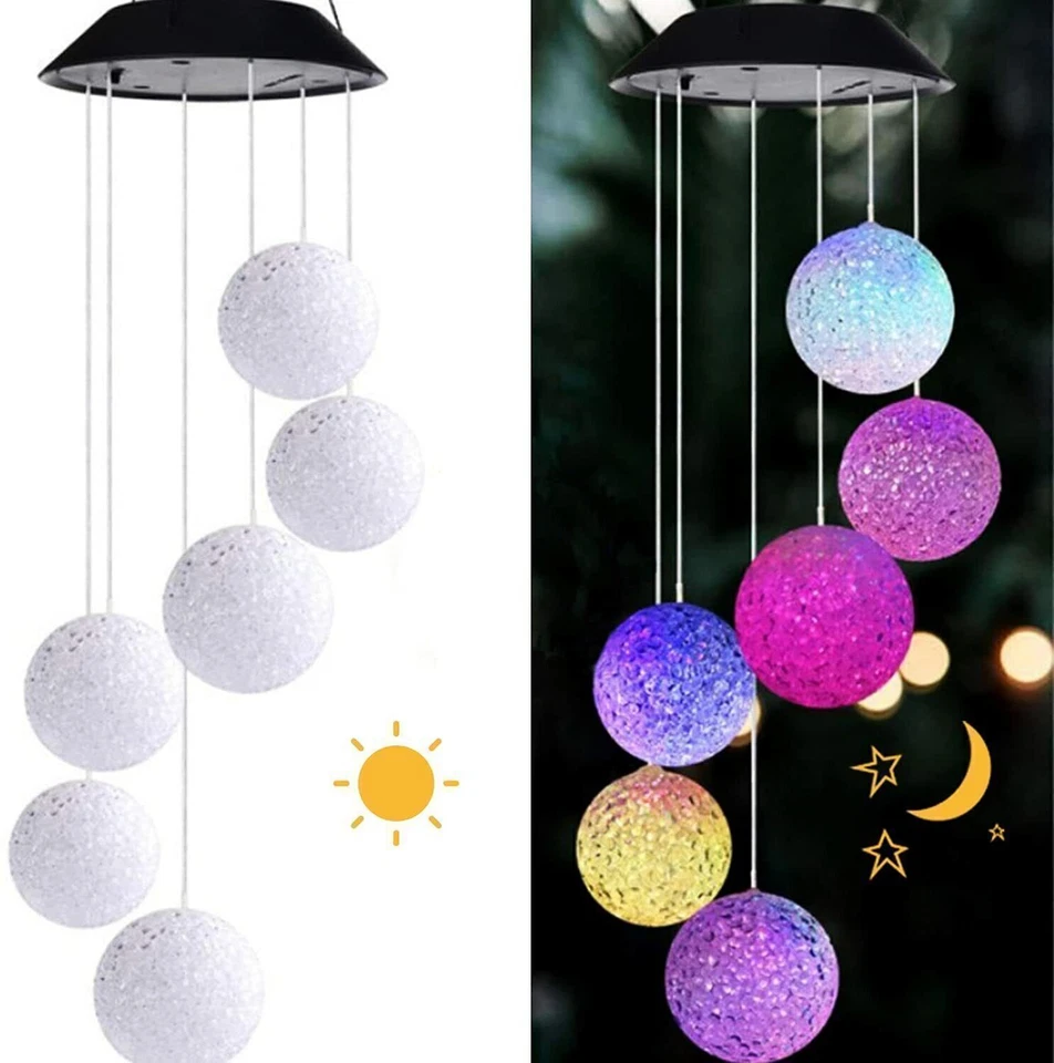 LED Solar Windspiel Solarleuchte Solarlampe Farbwechsel mit 6 Kugeln Garten Deko - Bild 4 von 4
