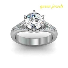 Round Cut 2.57CT Lab-Created Diamond 14K White Gold Over Engagement Wedding Ring