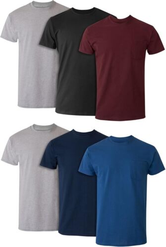 Men’s Moisture Wicking Cotton Crew Neck T-Shirt 6-Pack Pocket Tagless Undershirt - Picture 6 of 6
