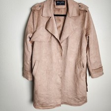 Bella Vera Womens Coat Xl Tan Suedelike Soft Fuzzy Lining Belted Trench