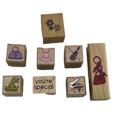 Rubber Stamps - Mixed Lot 8 Random Stamps Wooden Block Crafts Cards Scrapbook