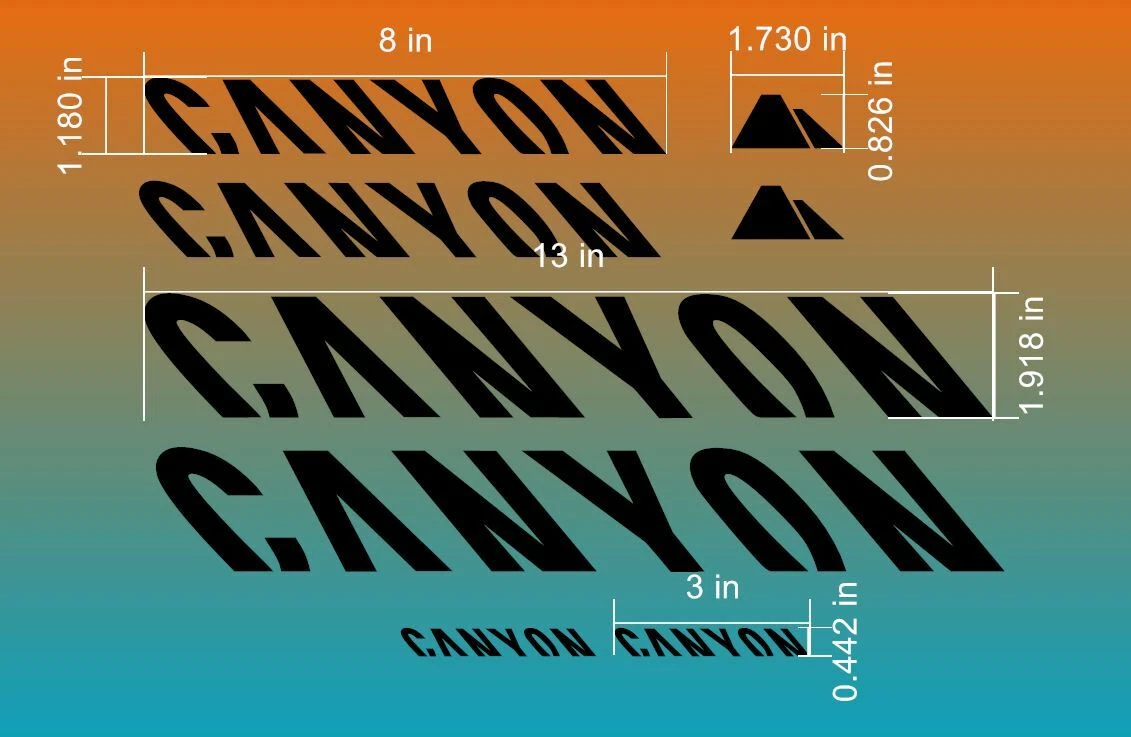 Canyon Bike Frame Vinyl Decal Sticker Set. Custom Pick Your Color. USA Seller