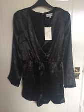 BNWT In The Style Black Satin Playsuit Size 8