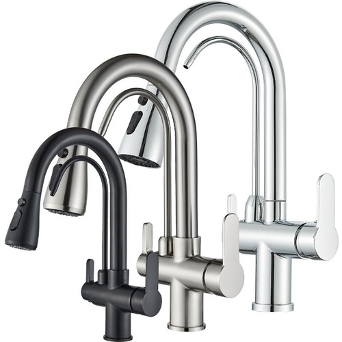 Kitchen Sink Faucet Pull Down Sprayer Single Hole w/ Water Filter Purifier Pipe