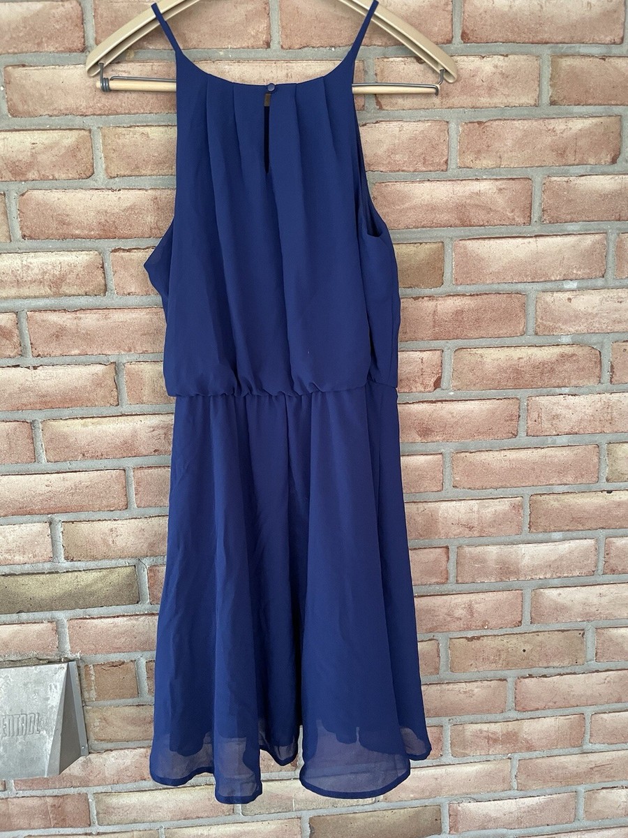 navy blue sleeveless dress Navy Ruffle High Neck Sleeveless Dress main image 0