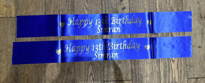 Neu!! ''Konvolut x 2, Geburtstagsbanner ''''Happy 13th Birthday Simran'''' lila 4'''' x 32''''''