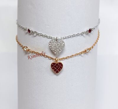 Swarovski 2pcs/Set Wishes Heart Bracelet Clear/Red Crystal