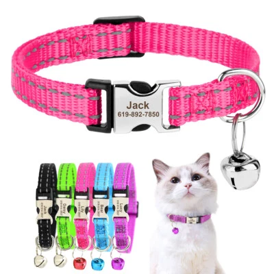 Personalized Cat Collar Reflective with Bell Custom Engraved with Name and Phone - Image 1 of 4