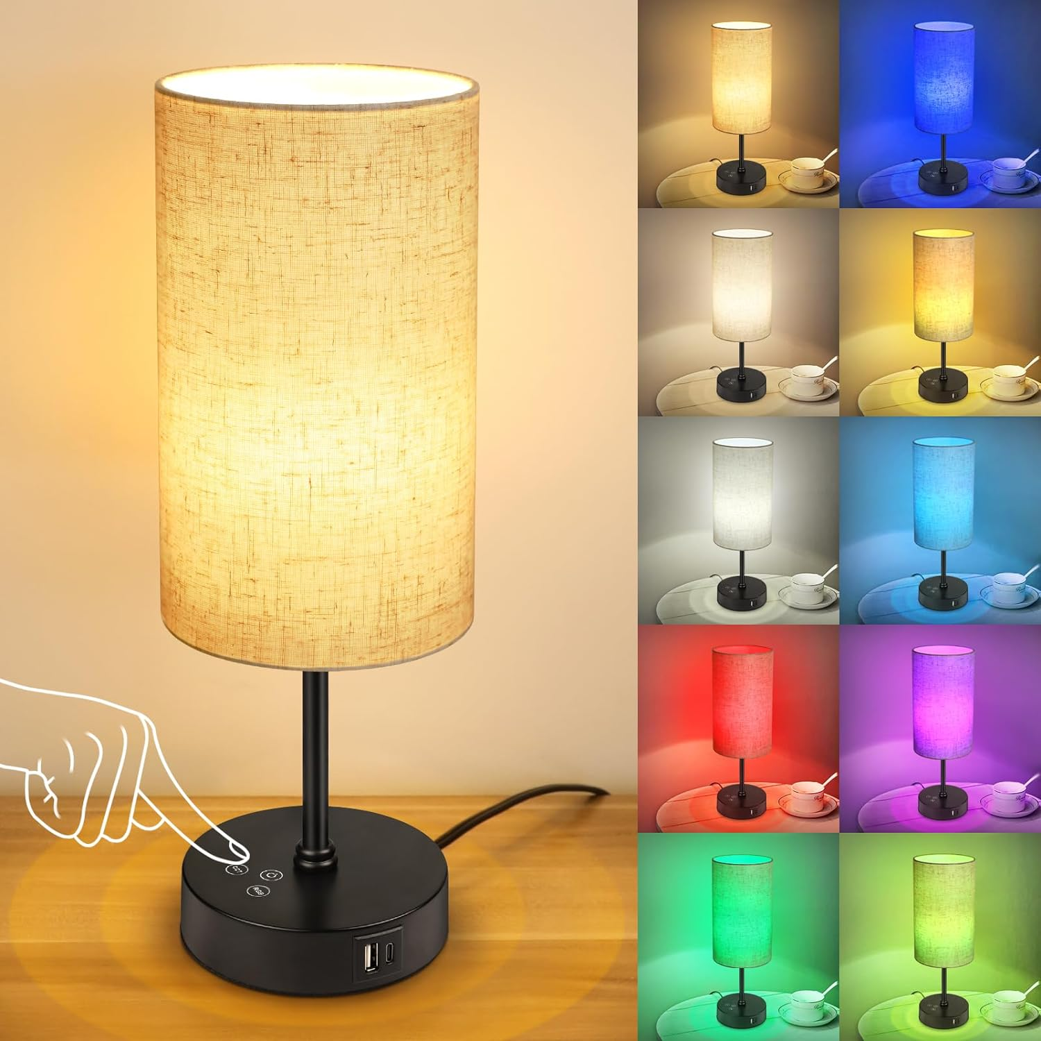Table Lamp, 3 CCT 3000K/4500K/6500K & RGB Color Changing, Stepless Dimmable Smal-image