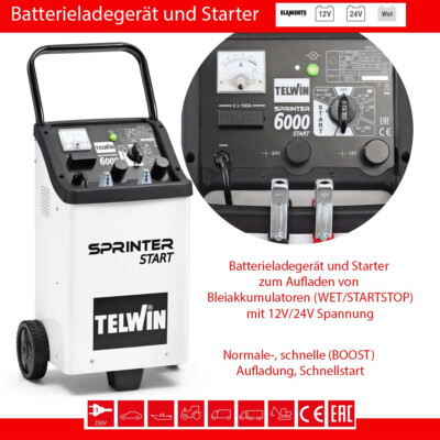 Batterieladegerät mit Starthilfe |12V 24V| START-STOP |Sprinter 6000| 20-1550 Ah
