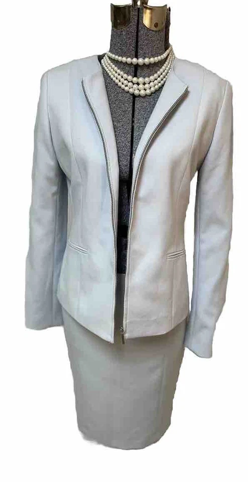 NUEVO $458 Talbots Falda Traje Talla 6 Conjunto de Dos Piezas Tejido en Italia Azul Claro EXEC Foto 3 de 4