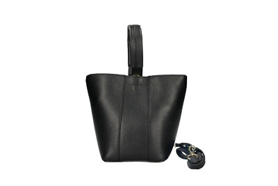 Italienische Echtleder Handtasche / Bucket Bag - schwarz