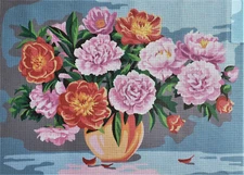 Needlepoint Painted Canvas Gobelin 12960 - Peonies. 24"x32" Collection D'Art