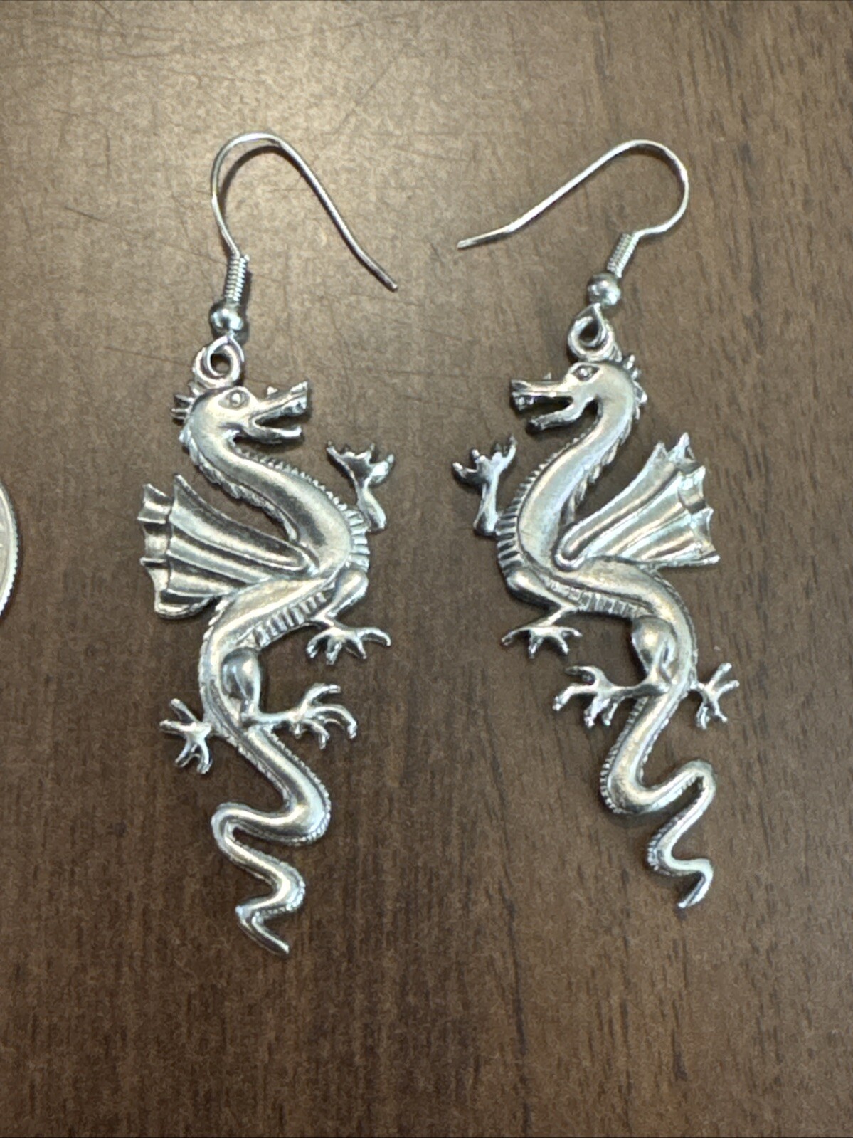 Silver Dragon Dangle Earrings - image 2