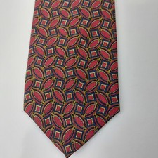 Vintage Guy Laroche 100% Silk Red Geometric Tie Necktie Made in USA