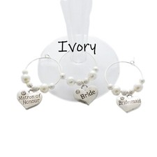 Wine or Champagne Glass Markers - IVORY beads - Wedding or Party - 20% OFF SALE