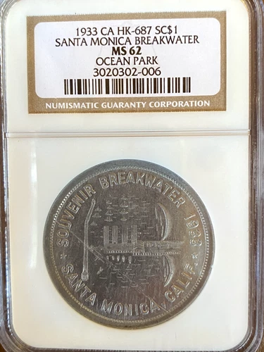 1933 CA HK-687 SO CALLED   DOLLAR  SANTA MONICA BREAKWATER NGC MS62  OCEAN PARK