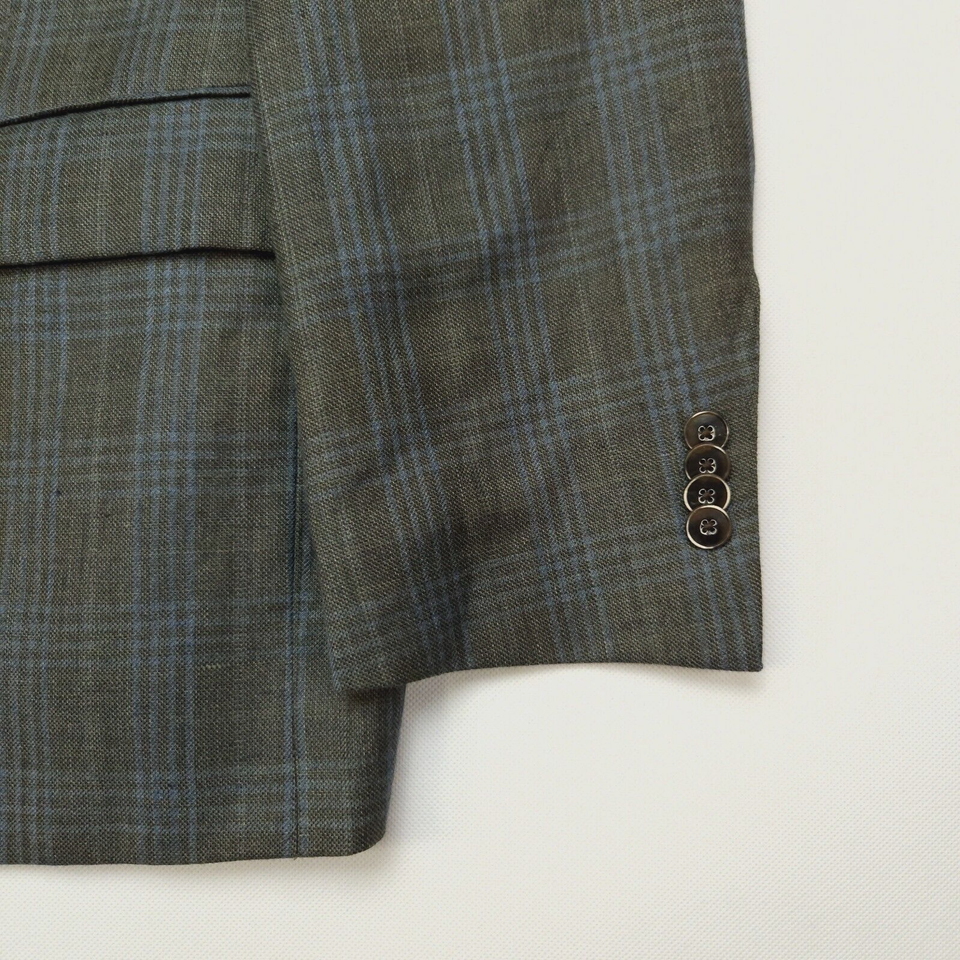 Jos A Bank Blazer Sport Coat 44R Tailored Fit Plaid Gray Blue Wool Brrr