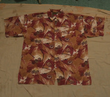 VTG Monzini Collection Swirl Brown Red Art Button Shirt Men's LRG Made in USA