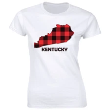 Kentucky Red Plaid State Map T-Shirt for Women Home Pride Christmas Gift Tee
