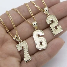 1 1/4" Diamond-Cut Number Pendant Necklace Real 10K Yellow Gold All Sizes
