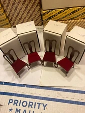 VTG CONCORD DOLLHOUSE SET OF 4 NICE LIGHT BROWN/MAROON WOODEN CHAIRS #746, NIB!