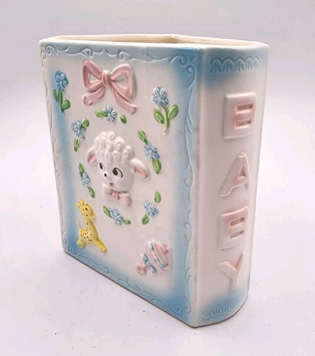 Vintage RELPO Ceramic BABY BOOK planter Lamb Giraffe Nursery