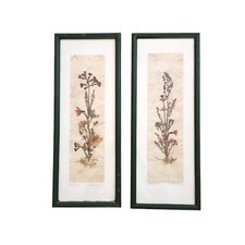 Vtg Framed Dried Pressed Flowers Set Of 2 Solid Wood Frame Matted Signed 18.25"