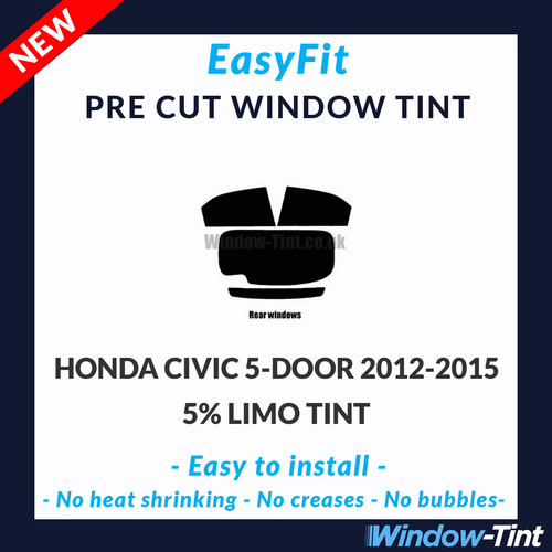 EasyFit Static Pre Cut Tint For Honda Civic 5-door Hatch 2012-15 - 5% Limo Rear - Picture 1 of 3