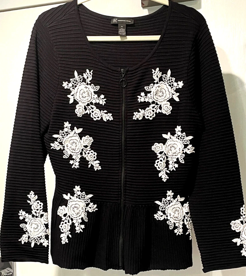 CHAQUETA INC INTERNATIONAL CONCEPT CREMALLERA COMPLETA NEGRA/BLANCA TALLA XL Foto 2 de 4