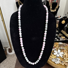 Monet Pink & Gray Round Beaded Necklace, Gold...