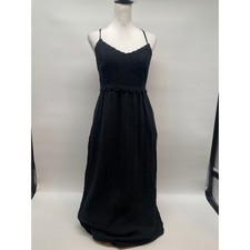 Cotton Maxi Dress Womens Small Black Dark Cottagecore Boho Crochet Strappy Beach