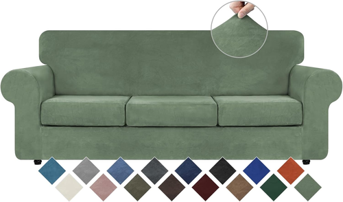 4 Fundas Sofa Terciopelo Elastico 3 Münzen Lavables Schoner Grau Verdoso - Bild 10 von 12