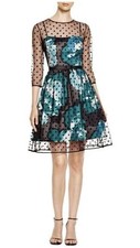 Eliza J Dress 6 Teal Black Mesh Polka Dot Overlay Wedding Guest Party NEW