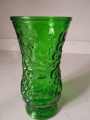 Vintage 1970s MCM Hoosier Glass Emerald Green Crinkle Vase 8.5'' EUC 