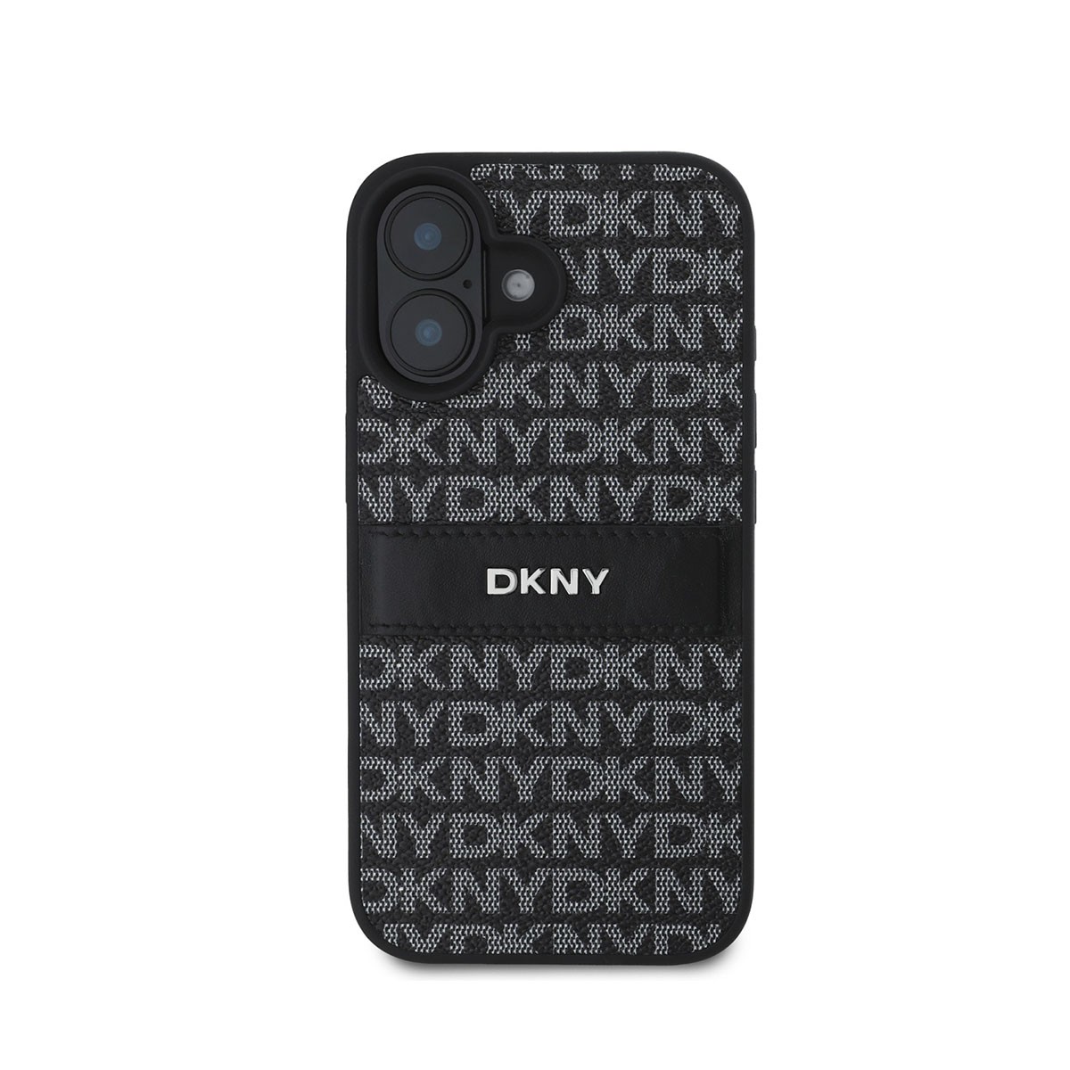 Coque iPhone 16 Plus Repeat Pattern Tonal Stripe avec logo métallisé noir