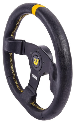 JEGS 70437 Premium Racing Steering Wheel, Black 3-Spoke with Black Wrap [13 in. - Imagen 2 de 6