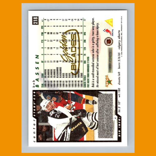 Bob Bassen #218 1996-97 Score Golden Blades Dallas Stars Hockey Card NHL - Picture 2 of 3