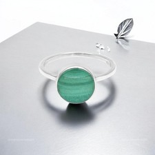 Solid Sterling Silver Natural Malachite Wedding Cocktail Bezel Ring Jewelry US 9