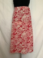 Sag Harbor Skirt-Red with Cream and Tan Floral Pattern-Lightweight-8 Petite