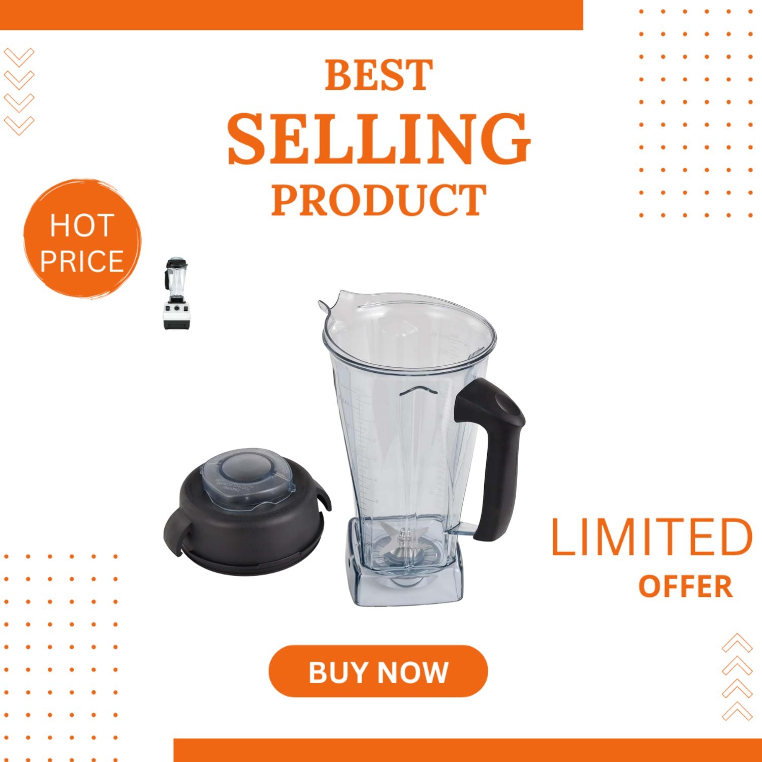 64Oz BPA-Free Blender Container with Removable Blade, Compatible with Top Models