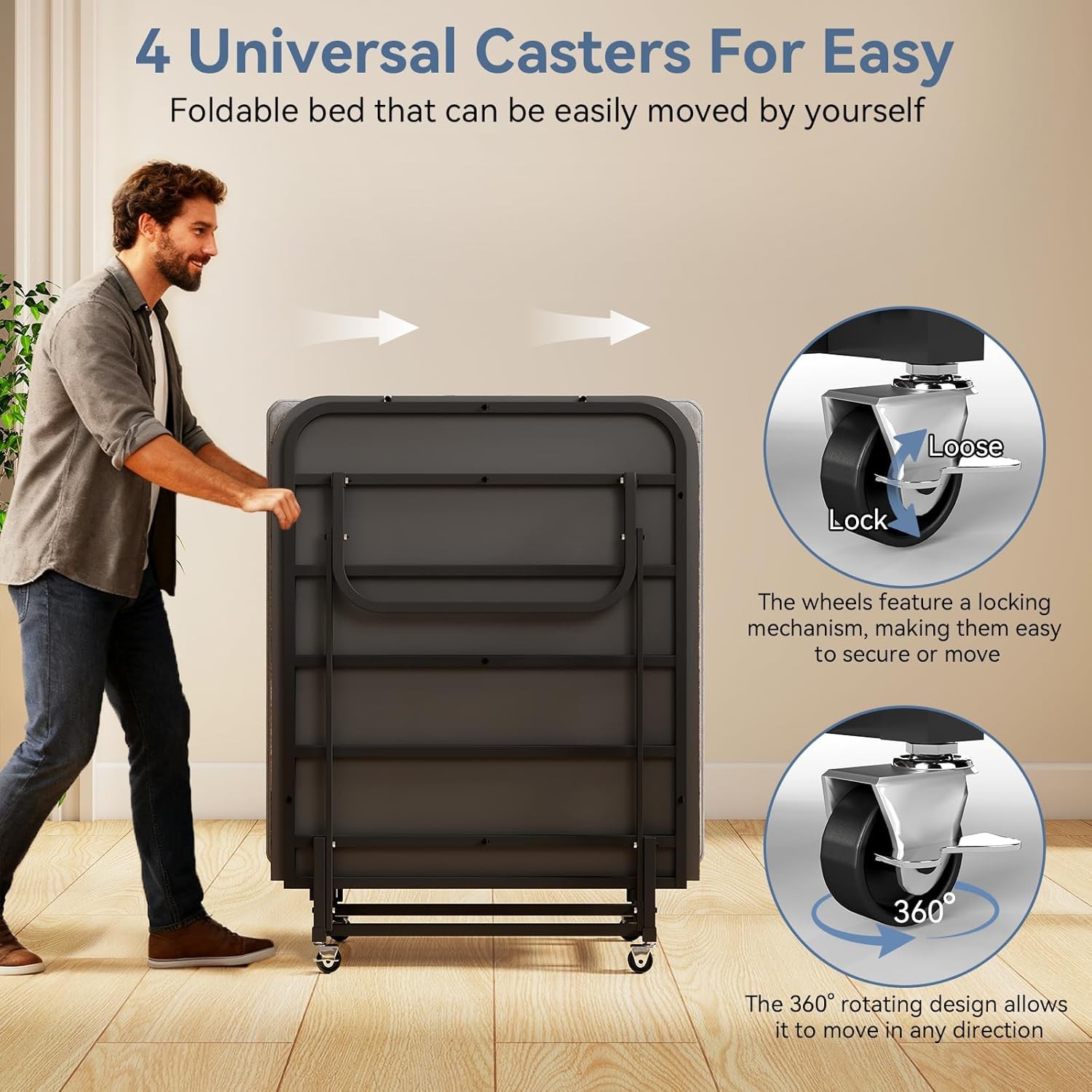 Double-sided Portable Foldable Bed Guest Bed with Memory Foam Mattress Rollaway