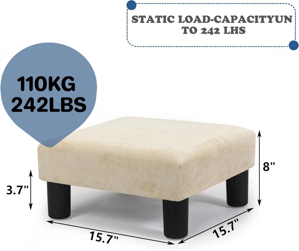 Pequeño reposapiés taburete otomano, tela cuadrada reposapiés reposapiés tapizado Foto 3 de 4