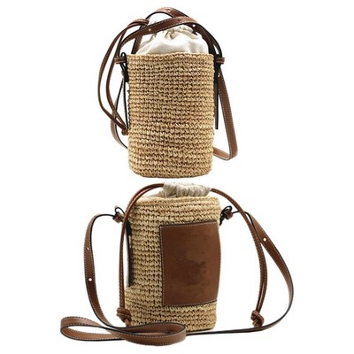 Runde Strohtasche Damen Freizeit Taschen Schultertaschen Sommer Rundfass