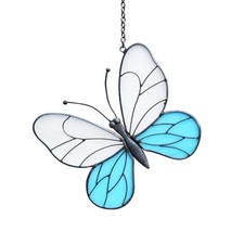 Blue Butterfly Suncatcher Stained Glass Window Hanging Panel Spring Mother's ...