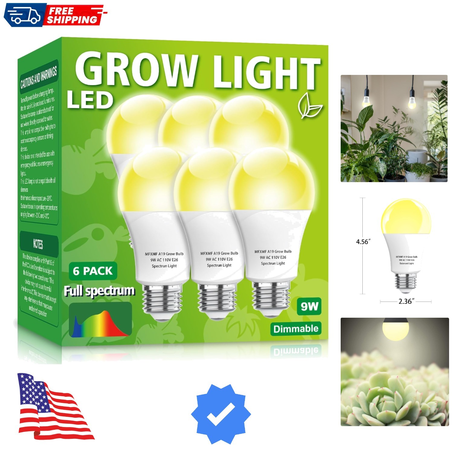 Bulbs A19 Bulb, Full Spectrum Plant Light Bulb, 9w E26 ...